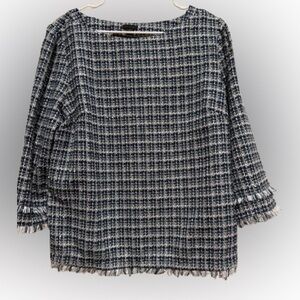 Ann Taylor Navy and White Checkered Blouse Tweed 16